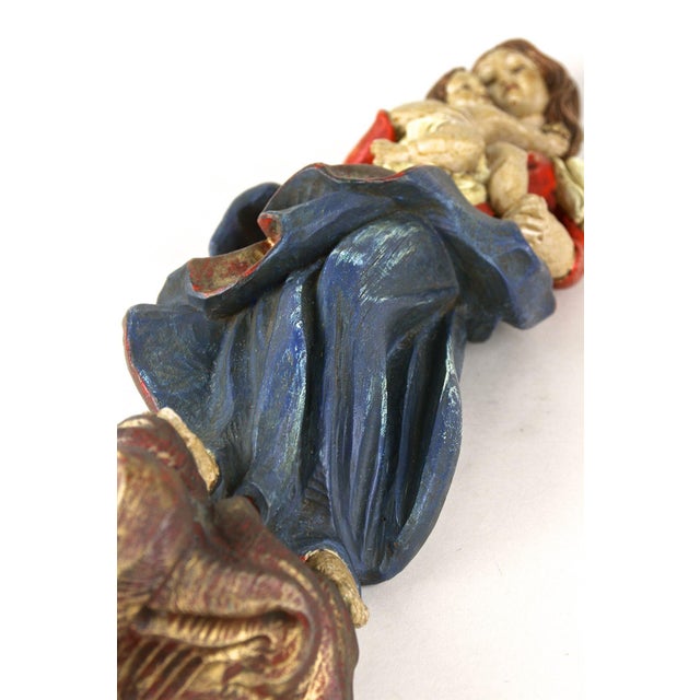 Antique Polychrome Virgin and Child Wall Sculpture, 1760 For Sale - Image 10 of 18