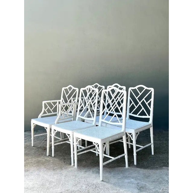 Vintage Chinese Chippendale Cane Dining Chairs - Set of 6 For Sale - Image 10 of 12