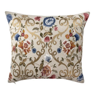 Chantilly Embroidered Linen Throw Pillow Cover 18 X 18 For Sale