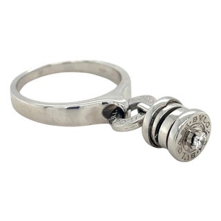 Bulgari, B.zero1 18k White Gold and Diamond Charm Ring, Size 7.25 For Sale