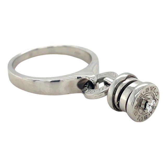 Bulgari, B.zero1 18k White Gold and Diamond Charm Ring, Size 7.25 For Sale