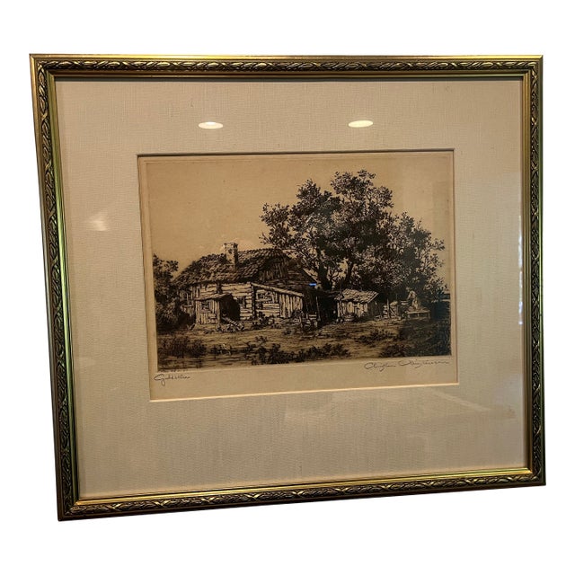 Vintage Etching Print "Gullstua" by Christian Christensen For Sale