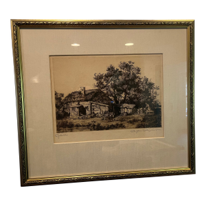 Vintage Etching Print "Gullstua" by Christian Christensen