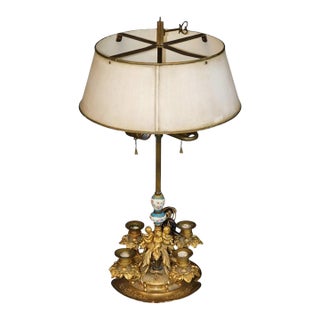 19th Century French Bronze Ormolu and Porcelain Figural Desk Lamp For Sale