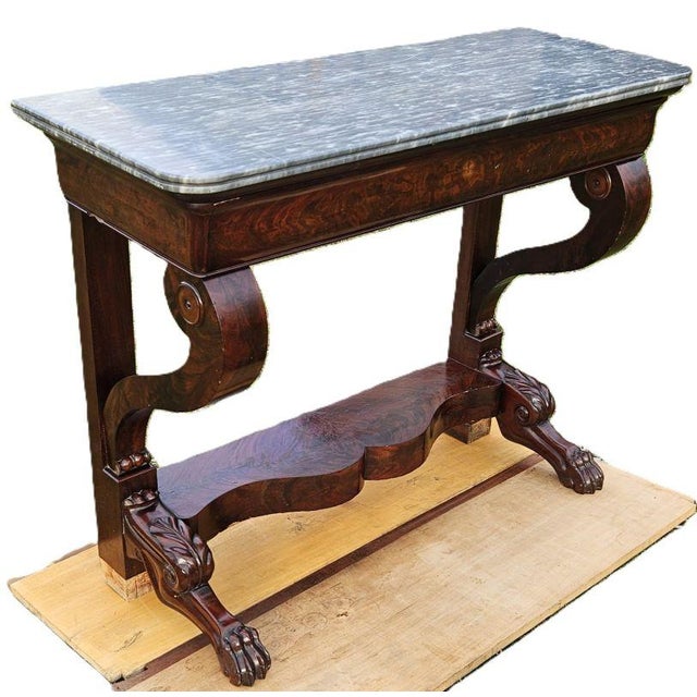 Console Table in Flame Mahogany and Sainte Anne Grey Marble, 1890s For Sale - Image 6 of 7