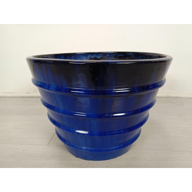 Azure Blue Ceramic Pot Cover, 1950s For Sale - Image 3 of 10