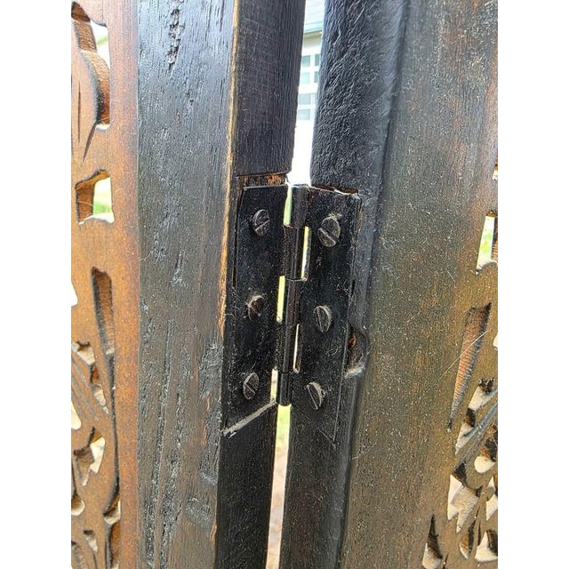 French Vintage/Collectible 1970s Boho Hand-Carved 3-Panel Wooden Screen For Sale - Image 3 of 3