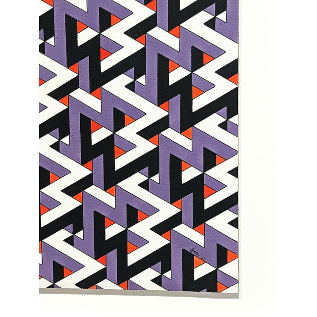 Drawing/Sketching Materials Austin Magruder Contemporary Red, Purple, Black, and White Hand Drawn Tessellated Abstract, 2023 For Sale - Image 7 of 8