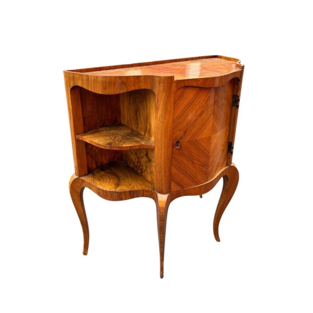 French 1970s French Inlaid Curved Cabinet For Sale - Image 3 of 7