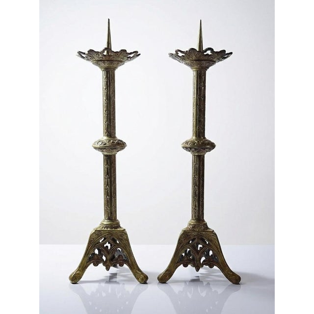 Large Antique Gothic Gilt Bronze Candlesticks, 19th Century, Set of 2 For Sale - Image 13 of 13