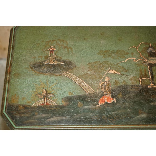 Antique Victorian Chinese Chinoiserie Hand Painted Green Side Table, 1880s For Sale - Image 12 of 16