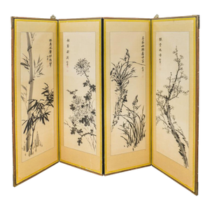 Mid 20th Century Chinese Ink on Silk and Paper Four-Fold Floor Screen