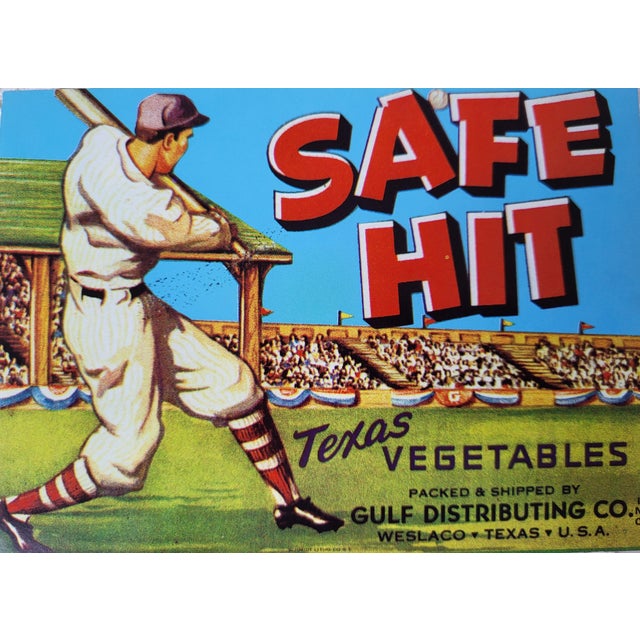 American Mid Century the Safe Hit Texas Vegetables Label For Sale - Image 3 of 4
