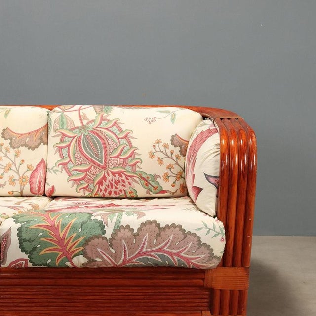 Rattan and Red Lacquered Bamboo Sofa, 1980s For Sale - Image 4 of 13