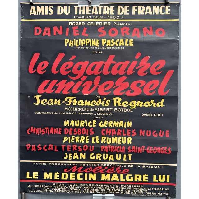 Les Amis Du Theatre De France, Grand Theatre Casablanca, 1960, the Universal Legatee, Regnard, France, 1960, Lithograph For Sale - Image 10 of 10