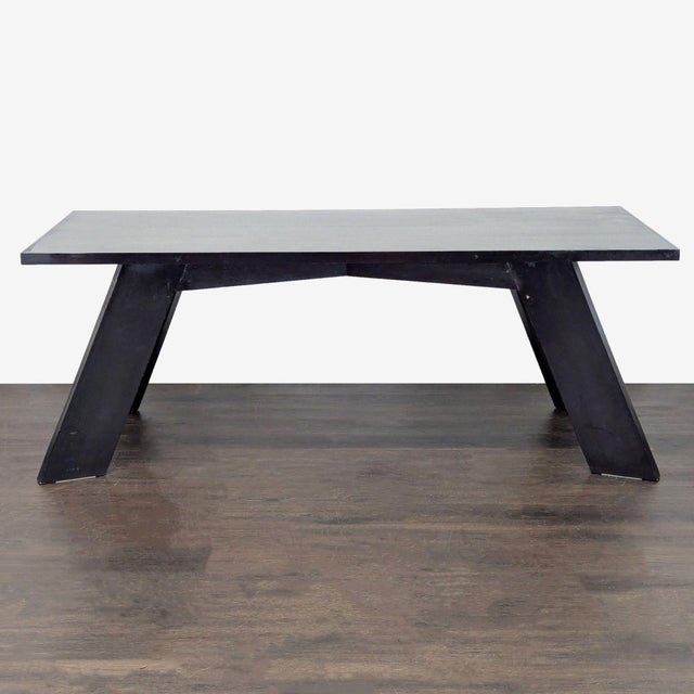 Modern 7-Piece Dark Wood Dining Set With Geometric Table and Chairs For Sale - Image 4 of 12