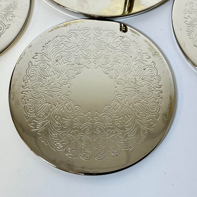 Silver Mid 20th Century Hollywood Regency Chippendale Silver Plate Coasters and Caddy - Set of 7 For Sale - Image 8 of 15