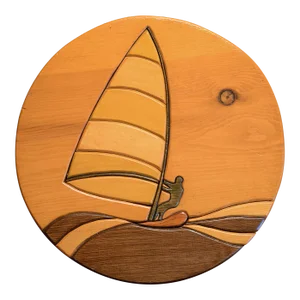 1970s Dean Conching Hawaiian Wood Art Windsurfer Wallhanging