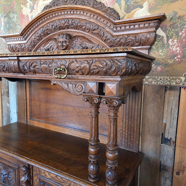 Late 19th Century Heavily Carved Oak Baroque Revival Sideboard Server With 2 Doors & 2 Drawers For Sale - Image 15 of 18