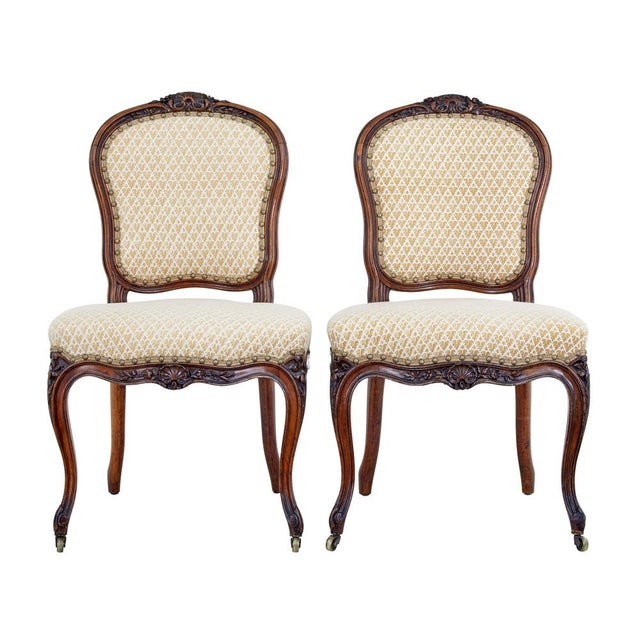 Brown Antique Carved Walnut Side Chairs, 1870, Set of 2 For Sale - Image 8 of 8