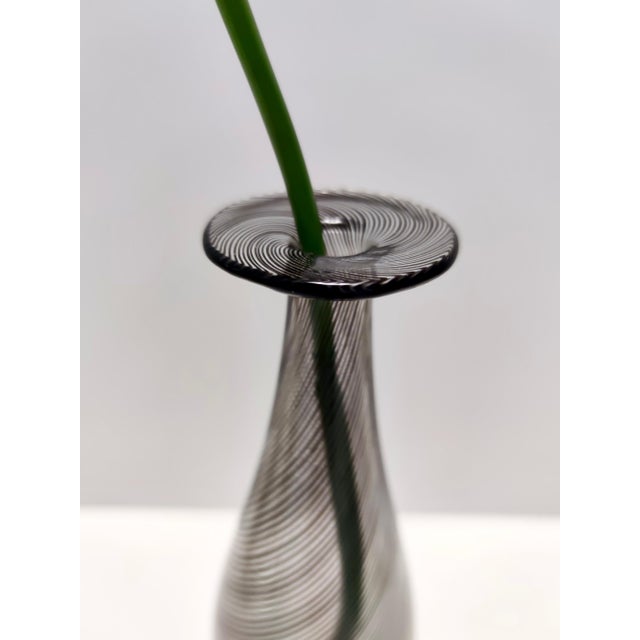 Black Murano Glass Mezza Filigrana Bottle Vase attributed to Dino Martens for Aureliano Toso, 1950s For Sale - Image 7 of 11