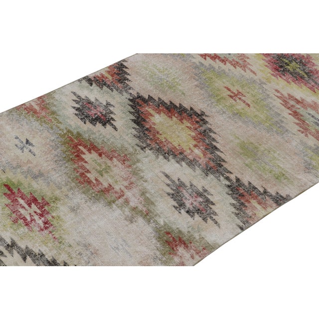 Rug & Kilim 1960s Vintage Turkish Rug in White With Colorful Geometric Patterns, Distressed For Sale - Image 4 of 7