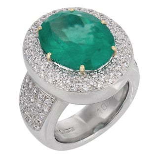 1990s Wempe Gia 10.48 Carat Colombian Emerald Diamond 18k White Gold Cocktail Ring, Size 5 For Sale