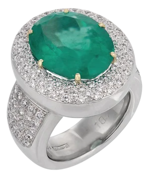 1990s Wempe Gia 10.48 Carat Colombian Emerald Diamond 18k White Gold Cocktail Ring, Size 5