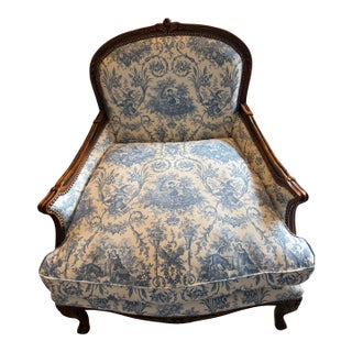 Old Hickory Tannery Louis XV Bergère – Designer Toile & Down-Filled For Sale