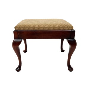 1950s Mid-Century Mahogany Chippendale Style Upholstered Bench For Sale