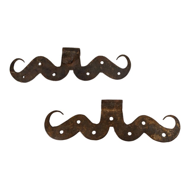 18th Century Pair of Rustic Primitive Black Smith Hand Wrought Hinges For Sale