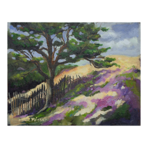 1990s Monterey Hilltop Cypress Tree Landscape Painting by Nancy Faisant
