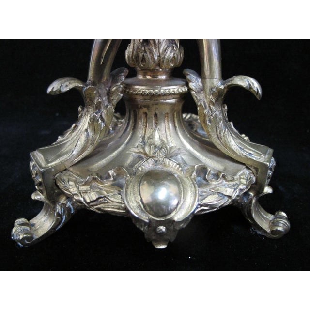 Antique 19thc French Gilt Bronze Ornate Rococo Style Candelabra Candlestick Pair For Sale - Image 9 of 15