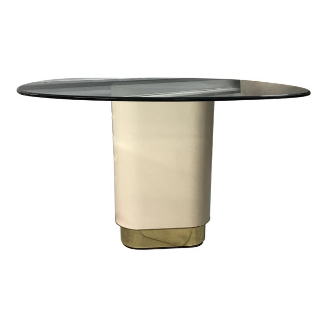 Vintage Mid Century Modern Laminate and Brass Pedestal Table For Sale