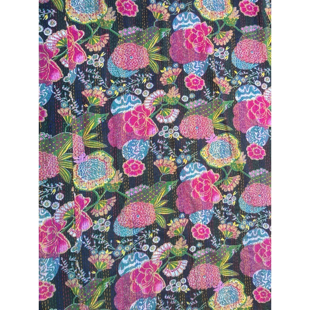 Boho Chic Handmade Block Print Indian Cotton Kantha Quilt For Sale - Image 3 of 5