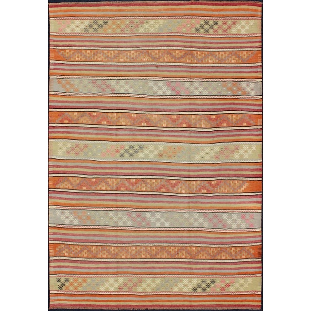 Mid 20th Century Turkish Kilim Vintage Rug With Assorted Stripe Design in a Variety of Colors For Sale - Image 12 of 12