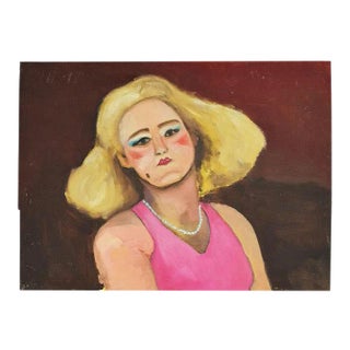 Original Expressionist Portrait Painting of a Woman in Pink - 16" X 12" - Signed For Sale