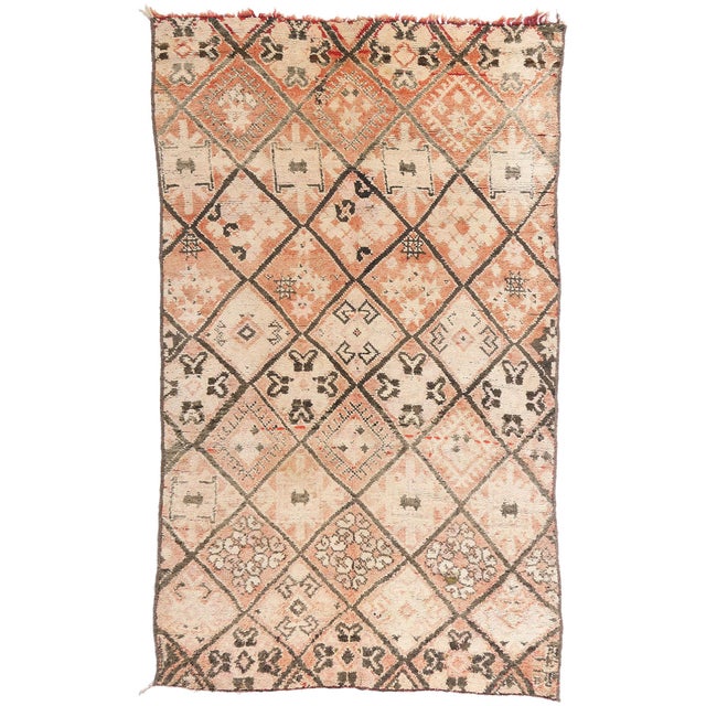 21340 Vintage Moroccan Beni Ourain Rug, 05'07 x 09'02. The Desert Mosaic: A Vintage Beni Ourain Moroccan Masterpiece of...