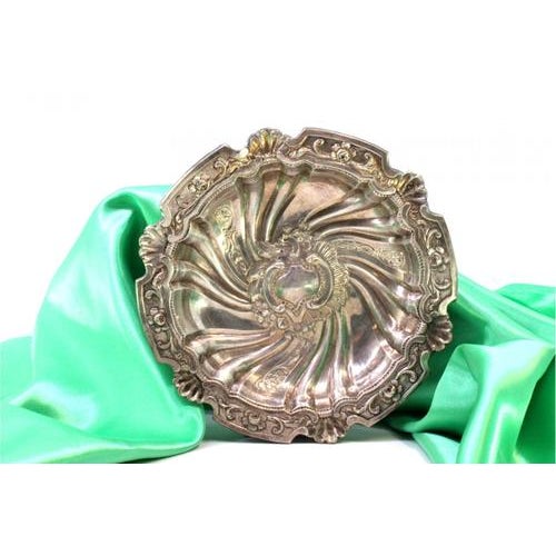 Metal Silver Catchall with Reliefs, Shell Applications and Monogram Card For Sale - Image 7 of 7