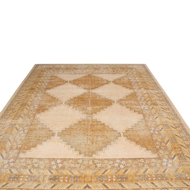 Rug & Kilim Rug & Kilim’s Oversized Distressed Harlequin Rug in Gold, 12x18 For Sale - Image 4 of 8