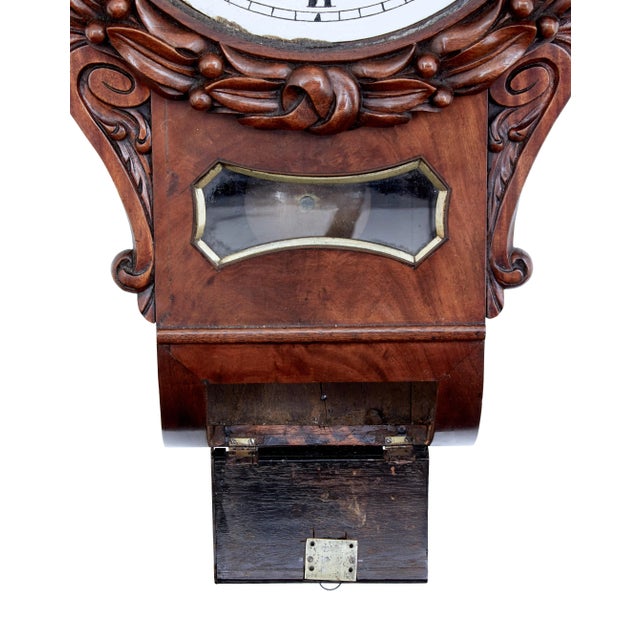 19th Century Victorian Carved Mahogany Wall Clock For Sale - Image 4 of 8