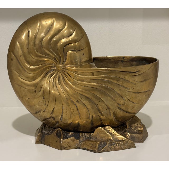Vintage Large Scale Palm Beach Style Brass Nautilus Shell Planter For Sale - Image 10 of 17