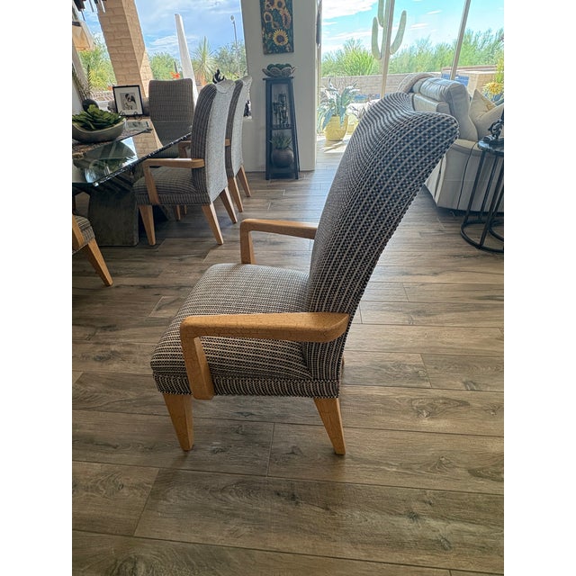 1990s Set of 8 Attributed to Sally Sirkin Lewis for J. Robert Scott Art Deco Revival Dining Chairs — Crackle Lacquer Frames, Vintage Designer Set For Sale - Image 5 of 15