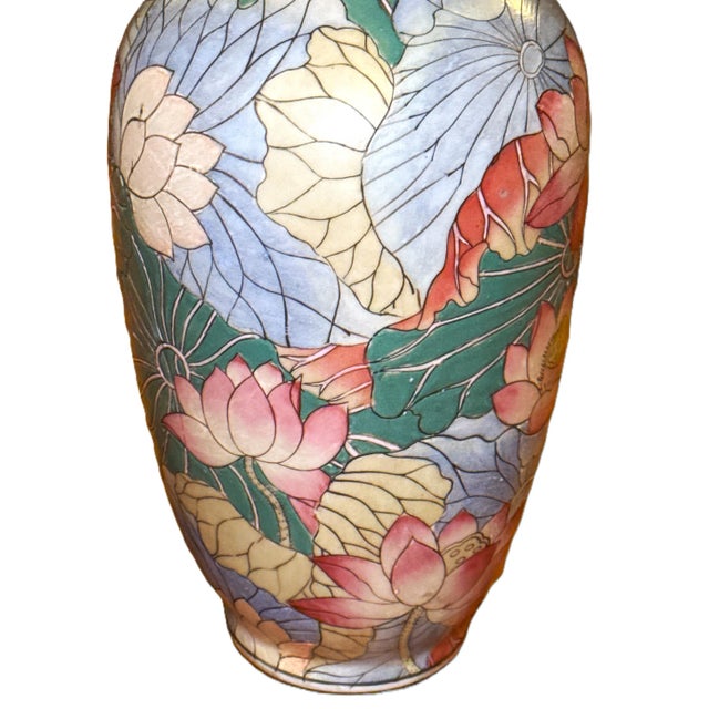 1970's Chinese Enameled Chinoiserie Water Lily Vase For Sale - Image 11 of 11