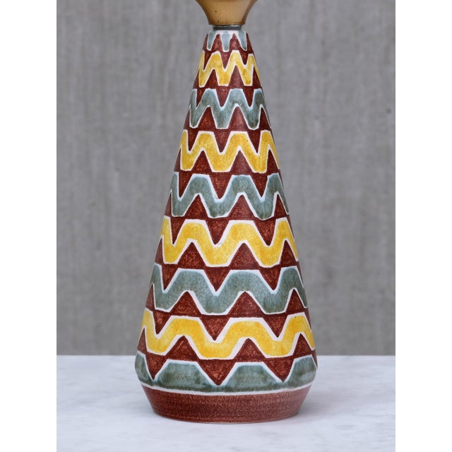 1960s Vintage Ceramic Table Lamp with Zig Zag Pattern by Rigmor Nielsen for Søholm, Denmark, 1960s For Sale - Image 5 of 10