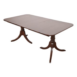 Baker Furniture Style Georgian Mahogany Double Pedestal Extension Dining Table, Newly Refinished For Sale