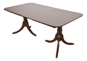 Baker Furniture Style Georgian Mahogany Double Pedestal Extension Dining Table, Newly Refinished