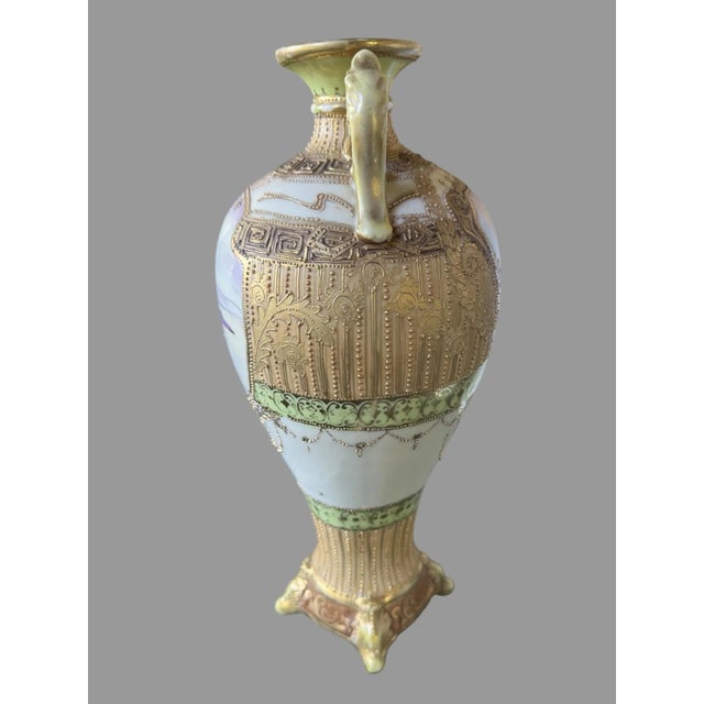 Antique Hand Painted Nippon Porcelain Floral Enamel Decorated Vase For Sale - Image 9 of 12