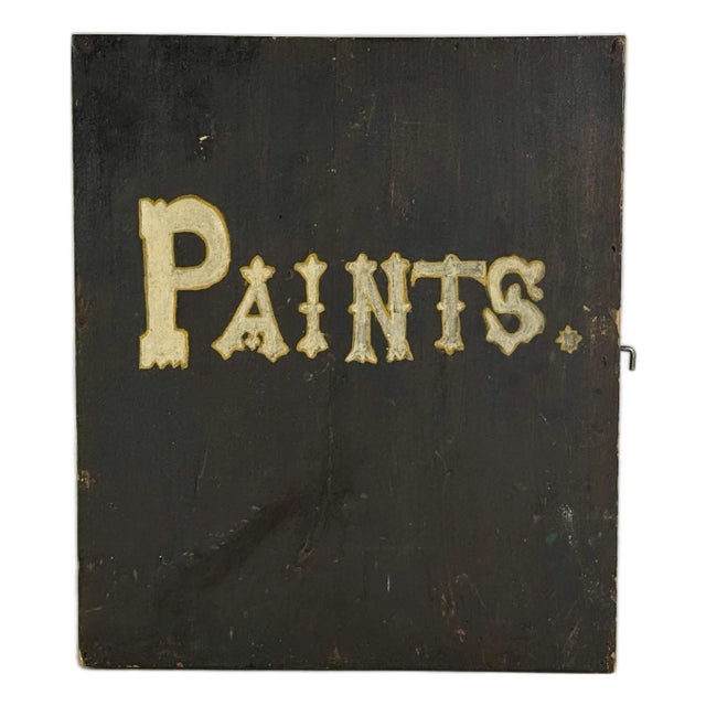 Epic 19th Century Painters Wooden Cupboard Box With Hand Painted Label and Construction For Sale