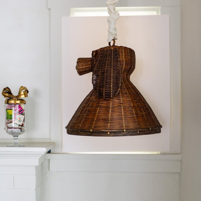 1930s Folk Art Rattan Dog Basket Lid or Hanging Pendant Lampshade For Sale - Image 13 of 15